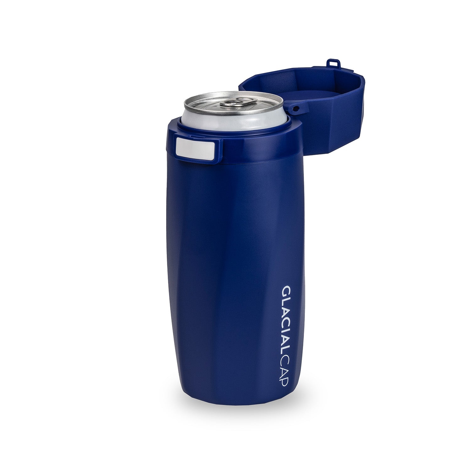 a can sitting in the Skinny Midnight 12 oz Slim Can Cooler in royal blue